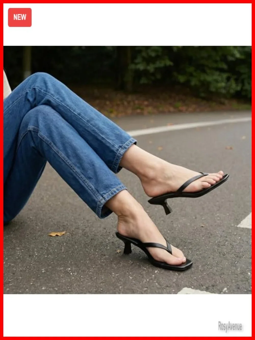 Square Open Toe Kitten Heel Sandals PU Leather Comfort Slip On